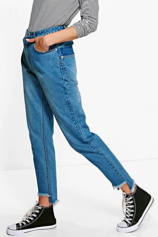 Emily Displaced Pocket Step Hem Mom Jeans